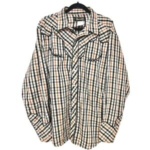 VTG Wrangler Western Shirt Pearl Snap Cowboy Hipster Plaid Size XL